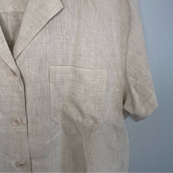 Ny&CO Mens 100% Linen Button Up Shirt Short Sleeve Beige Sz L Neutral Nautical - Picture 4 of 10